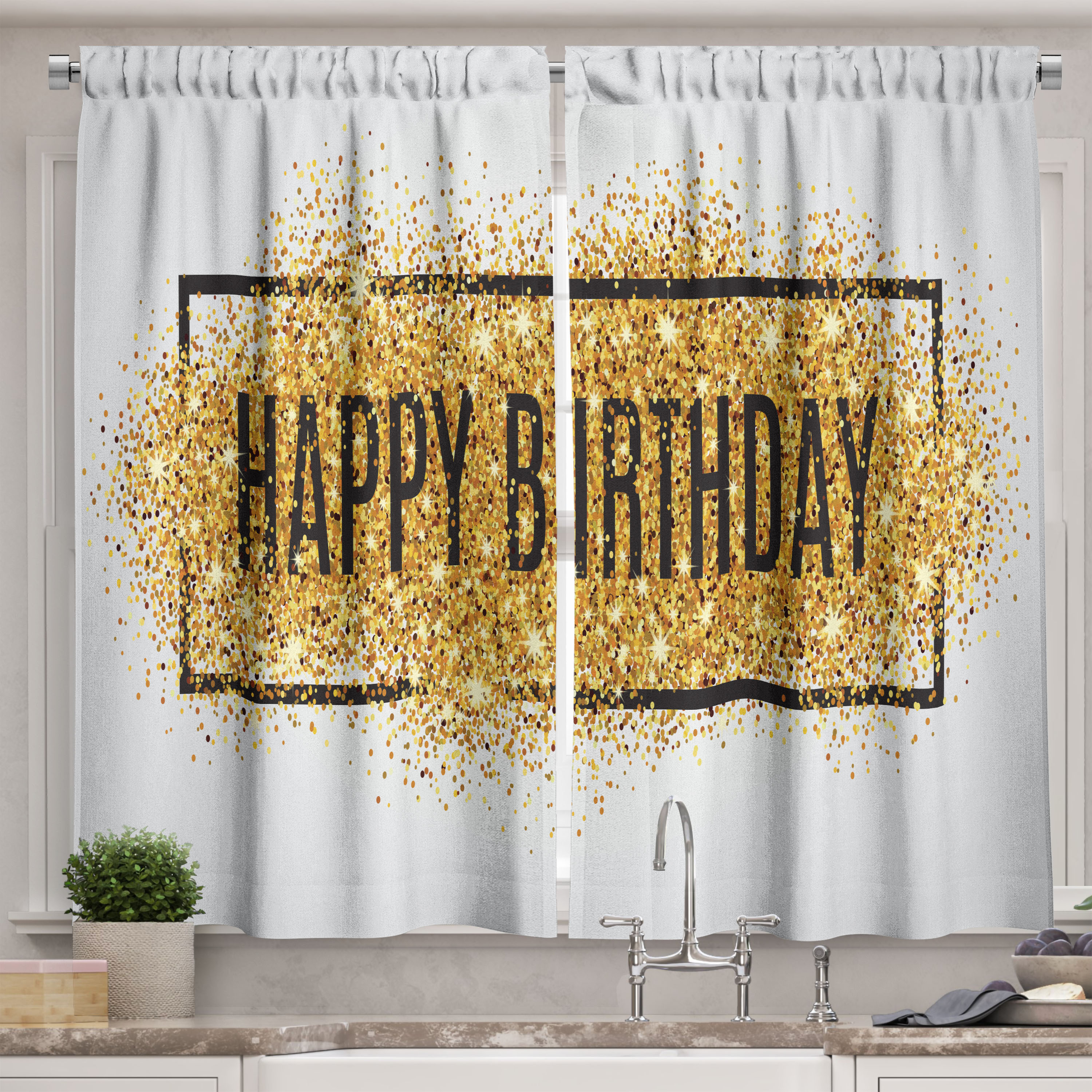 Ambesonne Birthday Party Kitchen Curtains, Celebration Phrase, 55