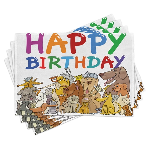 Ambesonne Birthday Party Place Mats Set of 4, Streets Dogs Animals, Standard Size, Multicolor