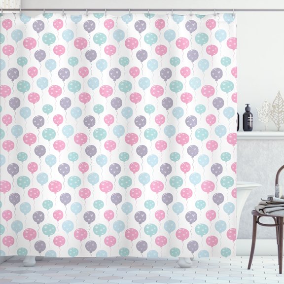 Ambesonne Birthday Party Shower Curtain, Balloons with Hearts, 69"Wx84"L, Multicolor
