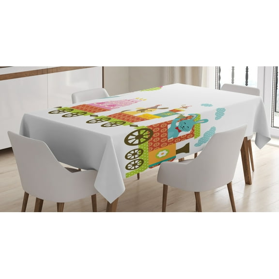Ambesonne Birthday Party Tablecloth Rectangular Table Cover, Birthday Cake Animal, 52"x70", Multicolor