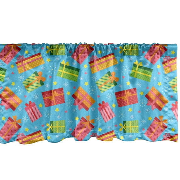Ambesonne Birthday Party Window Valance, Colorful Presents, 54" X 18", Deep Sky Blue Multicolor