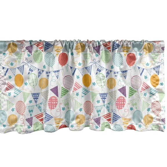 Ambesonne Birthday Party Window Valance, Friends and Family Fun Celebration Balloons and Flags Colorful Image, Curtain Valance for Kitchen Bedroom Decor with Rod Pocket, 54" X 12", Multicolor