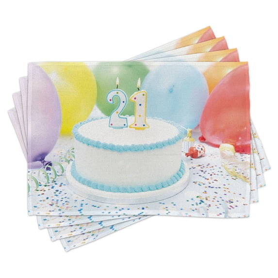 Ambesonne Birthday Place Mats Set of 4, Colorful Ballons, Standard Size, White and Pale Blue