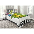 thumbnail image 1 of Ambesonne Birthday Quilted Bedspread Set 2 Pcs, Birthday Dinosaur, Twin Size, Fern Green Yellow, 1 of 3