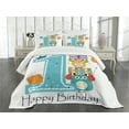 thumbnail image 1 of Ambesonne Birthday Quilted Bedspread Set 3 Pcs, First Cake Candle Owls, Queen Size, Sky Blue Orange, 1 of 5