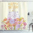 thumbnail image 1 of Ambesonne Birthday Shower Curtain, Happy Cat Bird Flowers, 69"Wx70"L, Pale Yellow Lilac Orange, 1 of 3