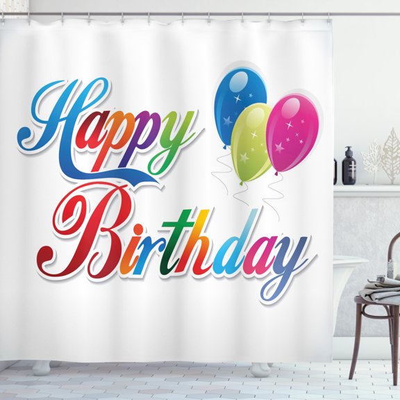Ambesonne Birthday Shower Curtain, Modern Writing Balloon, 69"Wx75"L, Multicolor