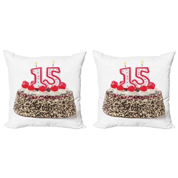 Ambesonne Birthday Throw Pillow Cover 2 Pack, Cherry Cake Candles, 20", Multicolor