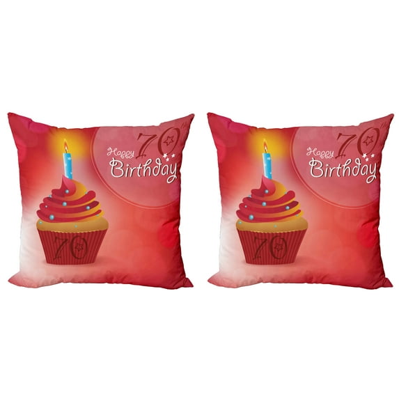 Ambesonne Birthday Throw Pillow Cover 2 Pack, Cupcake Abstract, 18", Red and Orange