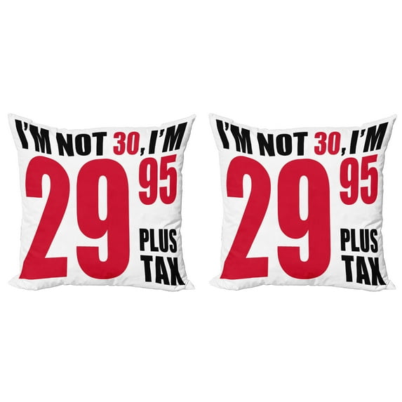 Ambesonne Birthday Throw Pillow Cover 2 Pack, Forever Young Slogan, 18", Red Black and White
