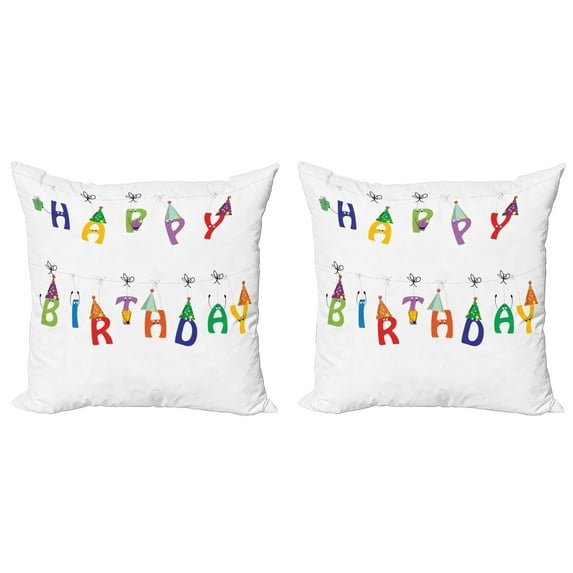 Ambesonne Birthday Throw Pillow Cover 2 Pack, Funny Letters on Faces, 20", Multicolor