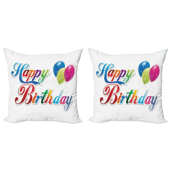 Ambesonne Birthday Throw Pillow Cover 2 Pack, Modern Writing Balloon, 20", Multicolor