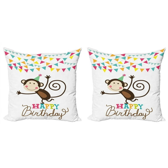 Ambesonne Birthday Throw Pillow Cover 2 Pack, Monkey Cone Flag, 18", Multicolor