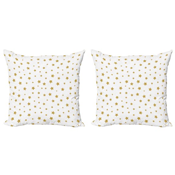 Ambesonne Birthday Throw Pillow Cover 2 Pack, Yellow Stars Pattern, 16", Yellow and White