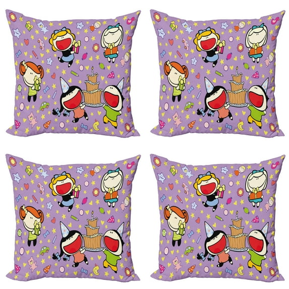 Ambesonne Birthday Throw Pillow Cover 4 Pack, Birthday, 18", Multicolor