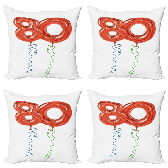 Ambesonne Birthday Throw Pillow Cover 4 Pack, Granny Party Balloons, 20", Red Green and Blue