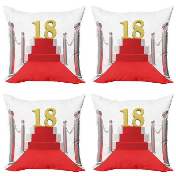 Ambesonne Birthday Throw Pillow Cover 4 Pack, Teen Hollywood Greet, 24", Red Grey and White