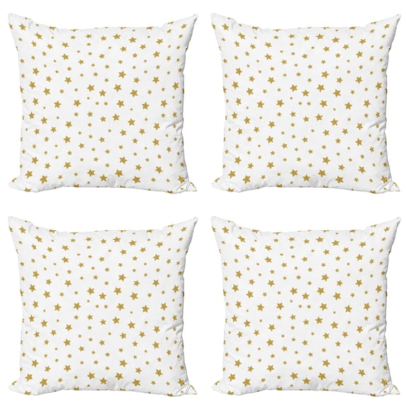 Ambesonne Birthday Throw Pillow Cover 4 Pack, Yellow Stars Pattern, 16", Yellow and White