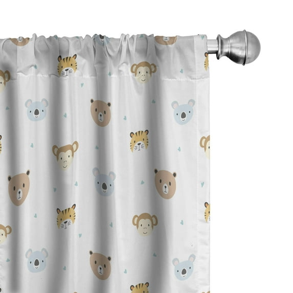 Ambesonne Black Bear Curtains, Happy Animals Hearts Art, Pair of 28"x63", Dark Mustard Soft Blue