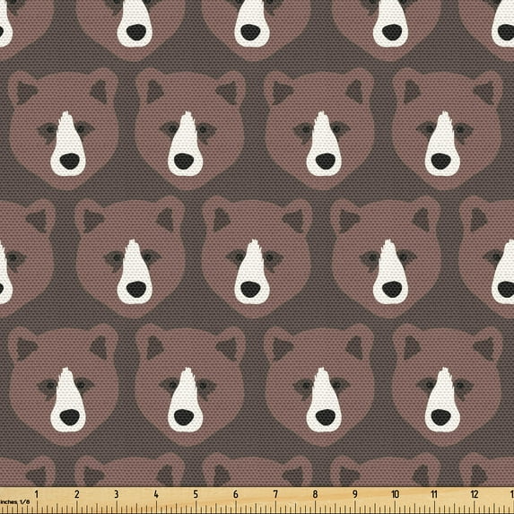 Ambesonne Black Bear Fabric by the Yard Upholstery, Repeating Animal Faces, 3 Yards, Pale Chocolate and Dark Taupe