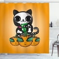 thumbnail image 1 of Ambesonne Black Cat Shower Curtain, Kitten Alien Pumpkin Art, 69"Wx75"L, Apricot Charcoal Grey, 1 of 4