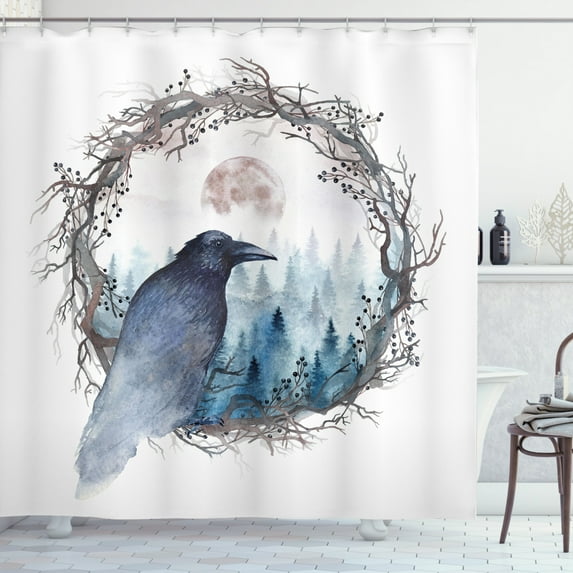 Ambesonne Black Crow Shower Curtain, Fine Art Winter Nature, 69"Wx70"L, Multicolor