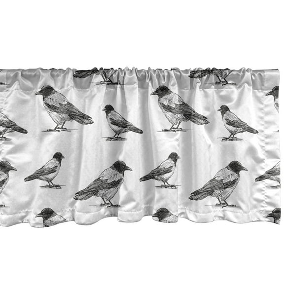 Ambesonne Black Crow Valance Pack of 2, Sketchy Monochrome Bird, 54"X12", Charcoal Grey Grey
