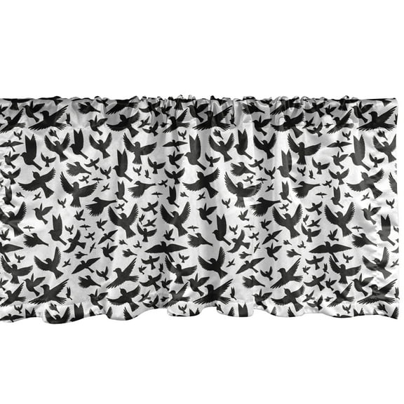 Ambesonne Black Crow Window Valance, Flying Birds Simplicity, 54" X 18", Charcoal Grey and White