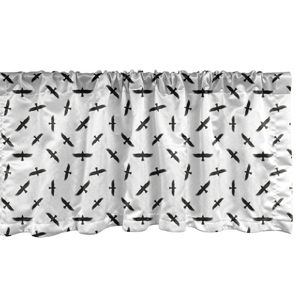 Ambesonne Black Crow Window Valance, Minimal Flying Birds, 54" X 12", Charcoal Grey White