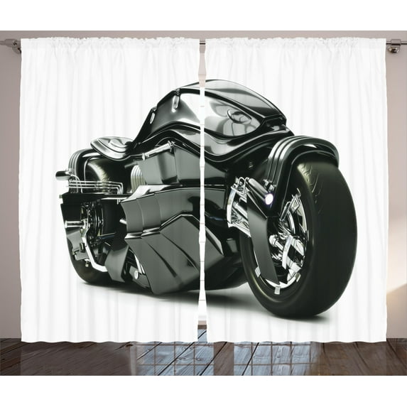 Ambesonne Black Curtains 2 Panel Set, Future Ride Motorcycle, 108" x 84", Black