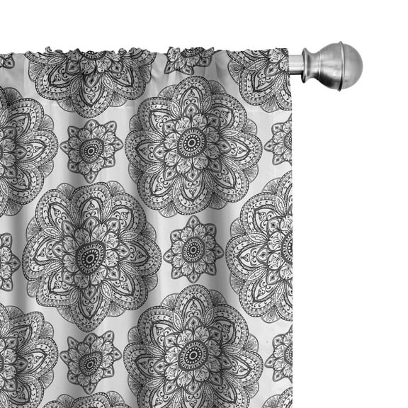 Ambesonne Black Curtains, Ornate Mandala Patterns, Pair of 28"x84", Black