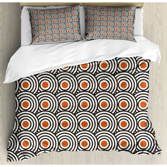 Ambesonne Black Duvet Cover Sets, Abstract Retro Spirals, 2-Queen, Charcoal Grey Orange