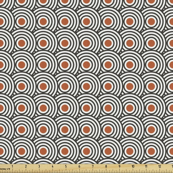 Ambesonne Black Fabric by the Yard Upholstery, Abstract Retro Spirals, 1 Yard, Charcoal Grey Orange