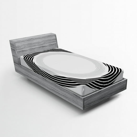 Ambesonne Black Fitted Sheet, Abstract Art Theme White, Twin Size, Black