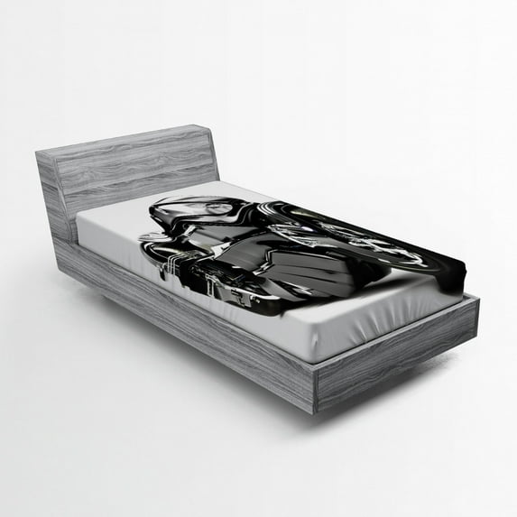 Ambesonne Black Fitted Sheet, Future Ride Motorcycle, Twin Size, Black