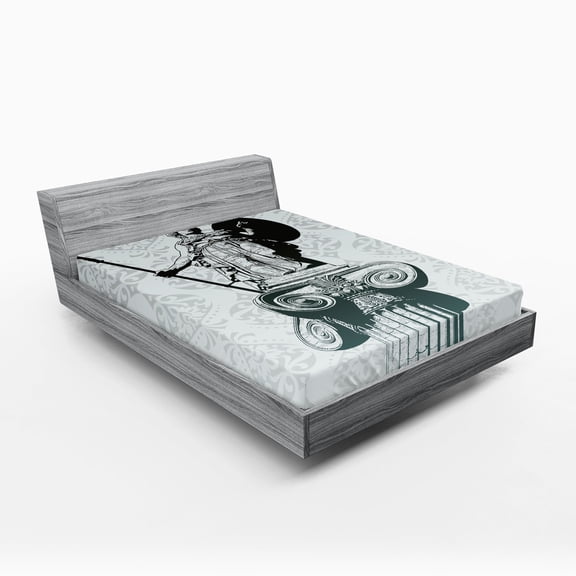 Ambesonne Black Fitted Sheet, Greek Athena Baroque Damask, Queen Size, Pale Turquoise Black