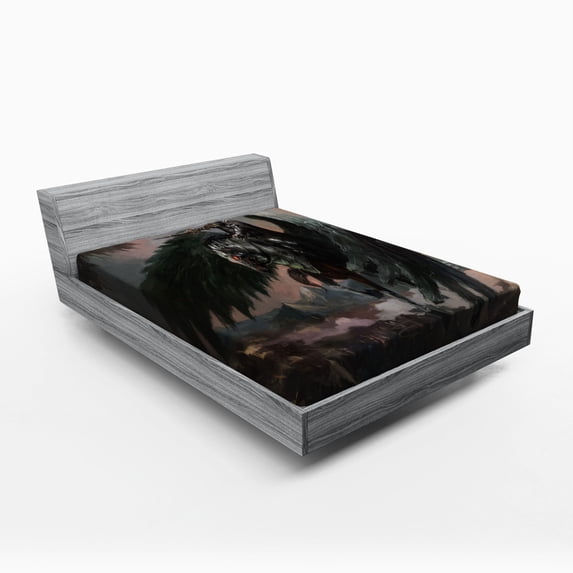 Ambesonne Black Fitted Sheet, Pegasus King Leading, Full Size, Black Brown