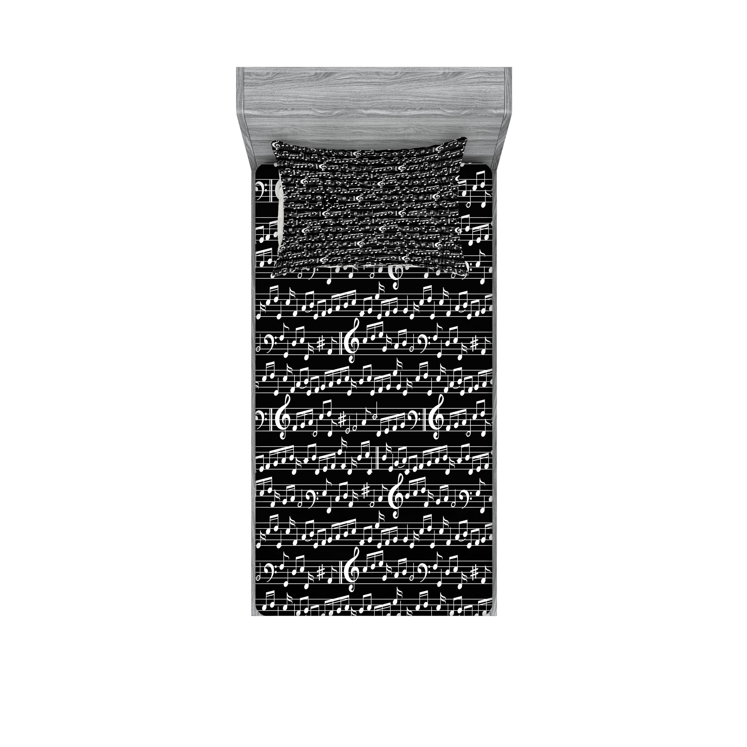 Twin Black and White Musical Notes Microfiber Sheet Set