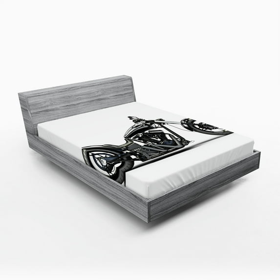 Ambesonne Black Grey Fitted Sheet, Custom Motorcycle, Full Size, Grey Black White