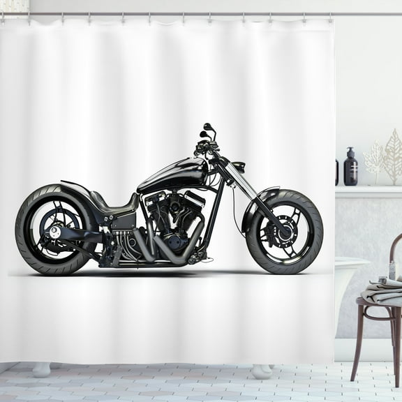 Ambesonne Black Grey Shower Curtain, Custom Motorcycle, 69"Wx70"L, Grey Black White