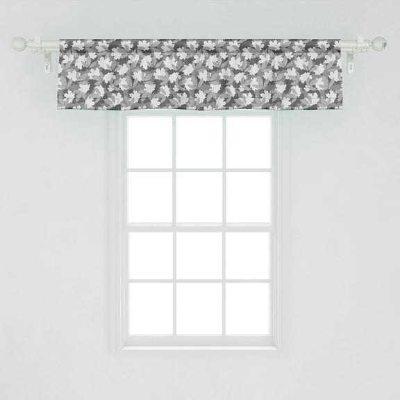 Ambesonne Black and Grey Window Valance, Foliage Camouflage Layout in Bleak Hues Leaves Interpretations, Curtain Valance for Kitchen Bedroom Decor with Rod Pocket, 54" X 12", Pearl Grey and Dimgray