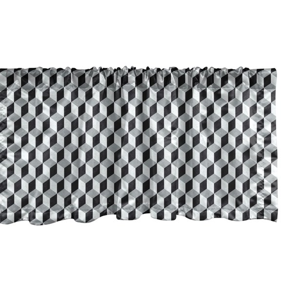 Ambesonne Black and Grey Window Valance, Geometric Squares Stacked Cubes in 3D Style Contemporary Design, Curtain Valance for Kitchen Bedroom Decor with Rod Pocket, 54" X 12", Black and Pale Grey