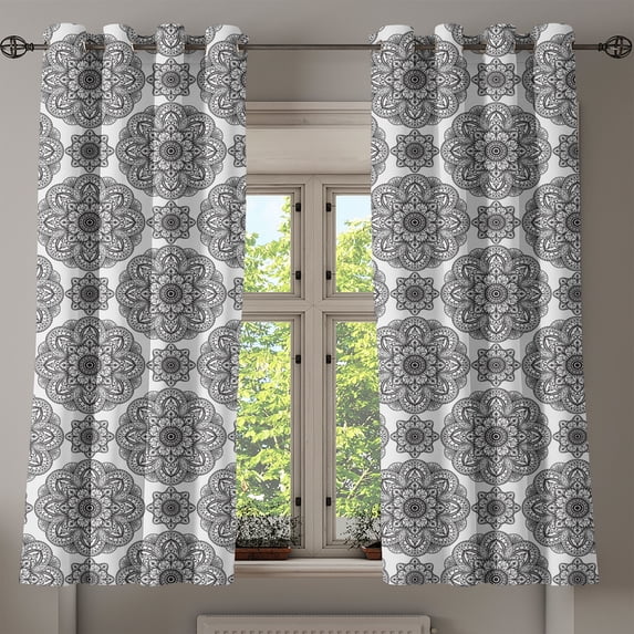 Ambesonne Black Grommet Curtain, Ornate Mandala Patterns, 50" x 63", Black