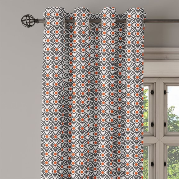 Ambesonne Black Grommet Curtain Single Panel, Abstract Retro Spirals, 50"x60", Charcoal Grey Orange