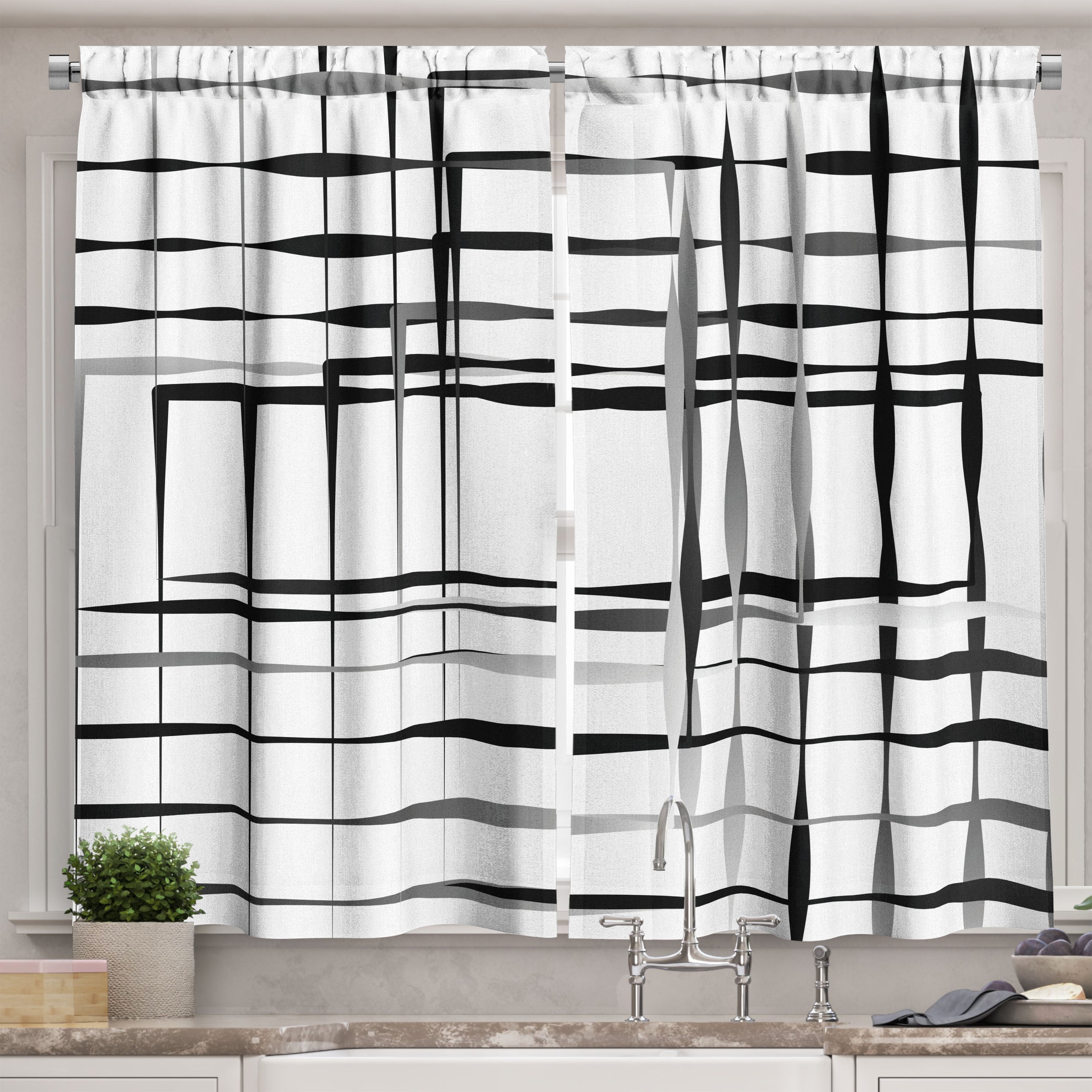 Ambesonne Black Kitchen Curtains, Abstract Art Geometric, 55"x30 ...