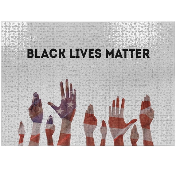 Ambesonne Black Lives Matter Jigsaw Puzzle Durable Cardboard, Hands USA Flag, 1000 pcs, Dark Rust Dried Rose