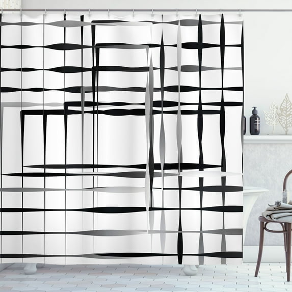 Ambesonne Black Shower Curtain, Abstract Art Geometric, 69"Wx84"L, Black White