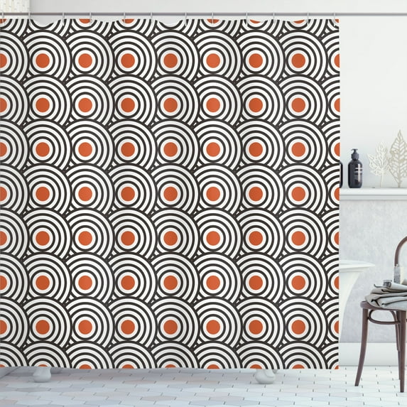 Ambesonne Black Shower Curtain, Abstract Retro Spirals, 69"Wx84"L, Charcoal Grey Orange