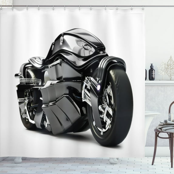 Ambesonne Black Shower Curtain, Future Ride Motorcycle, 69"Wx84"L, Black