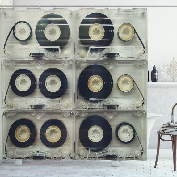 Ambesonne Black Shower Curtain, Retro Vintage Old Products, 69"Wx75"L, Black